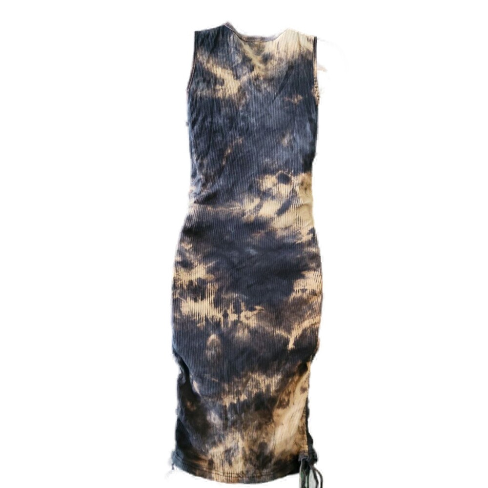 Ruched Sleeveless Mini Bodycon Drawstring Tie Side Short Dress Sz S/M
